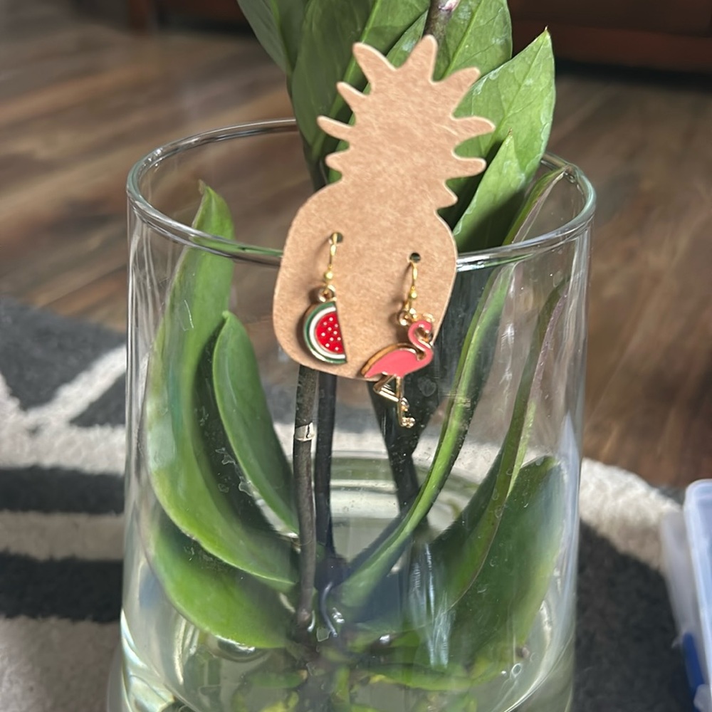 Handmade flamingo and watermelon earrings